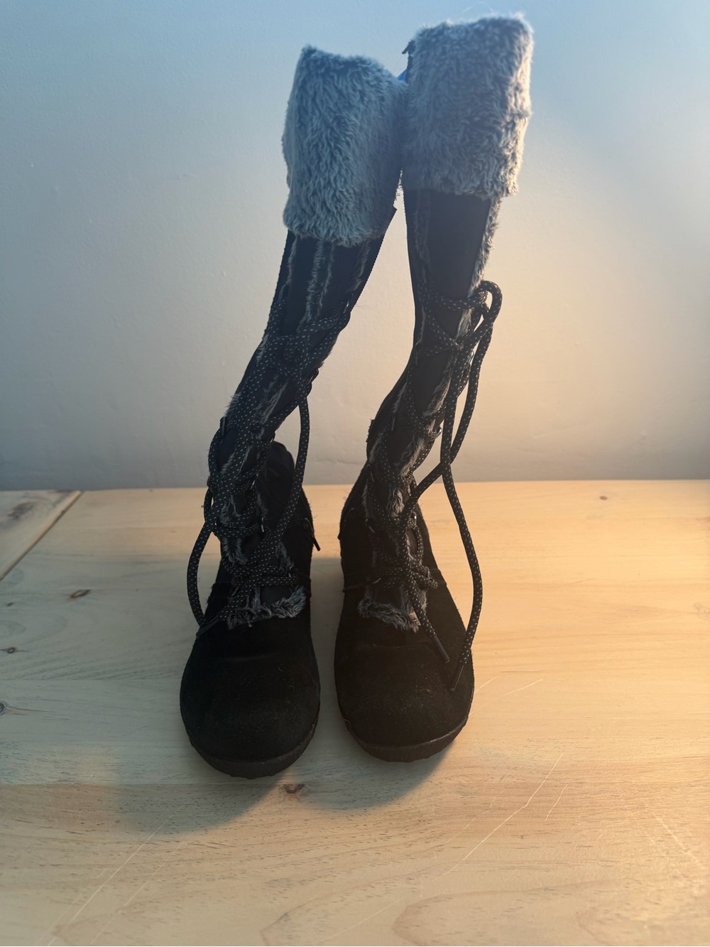 Khombu Black Boots with Gray Faux Fur Cuff